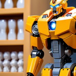 A meticulously detailed close-up shot of a Tobot X transforming action figure. The figure is captured mid-transformation from a car into its robot mode, showcasing the intricate mechanical joints, interlocking panels, and clever engineering. Warm, focused lighting highlights the textures of plastic and subtle metallic parts, emphasizing the ingenuity of the design and evoking a sense of discovery and the "aha!" moment. The background is a softly blurred, warm-toned display shelf, suggesting a collector's prized item.